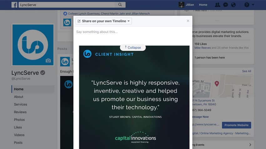Screen capture of sharing on Facebook